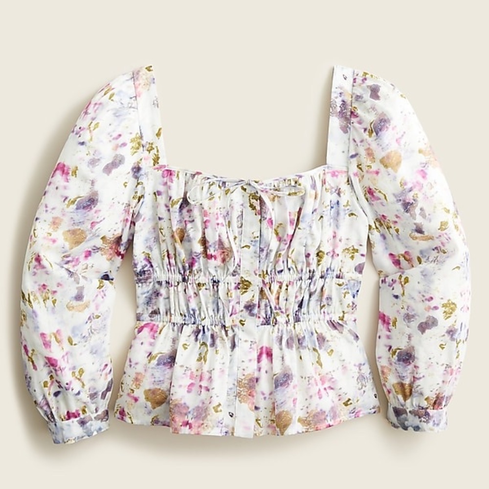 FLORA OBSCURA X J CREW CINCHED WAIST LONG SLEEVE CROPPED TOP NWT SZ 8
